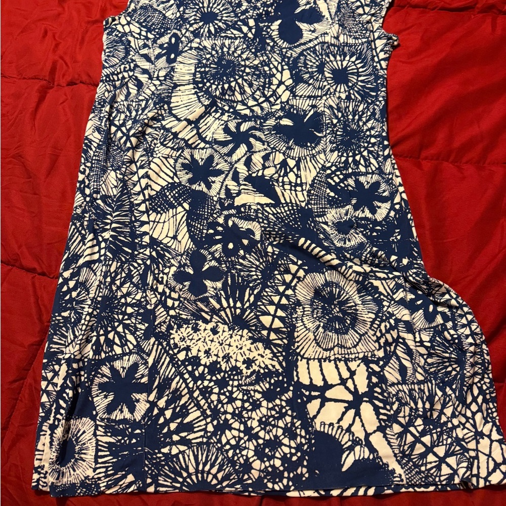 Tory Burch Blue and White Patterned Midi Dress